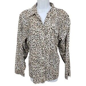 Chico's No Iron Shirt Leopard Print Button Long Sleeve Blouse Top Size 3 (XL/16)